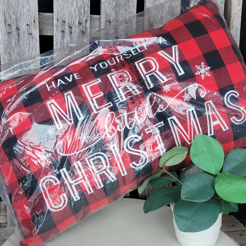 Festive Red and Black Holiday Pillow Have Yourself A Merry Little Christmas